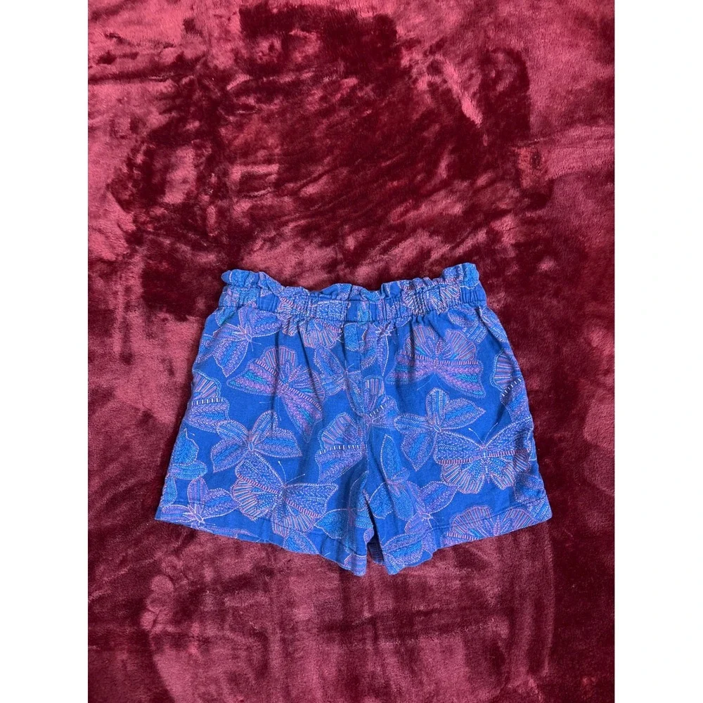 OshKosh Bgosh Girls Blue Butterfly Linen Blend Paperbag Waist Shorts Size 7